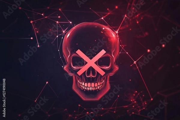 Fototapeta Skull with cross symbol on forehead representing death and spirituality in dark background