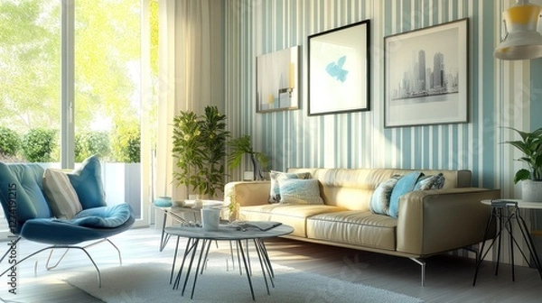 Fototapeta Sunny modern living room interior