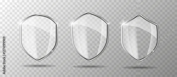 Fototapeta Glass screen set. Protection shield concept. Security badge icon. Privacy banner shield. Security label.