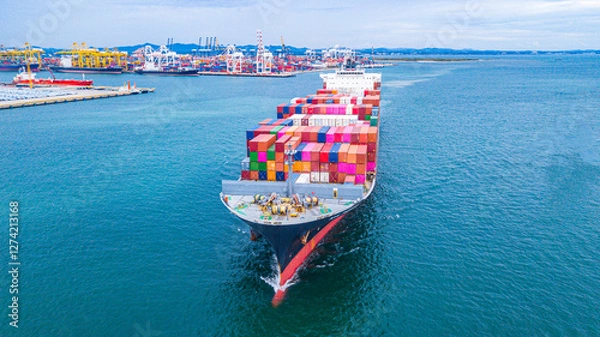 Obraz A large number of container ships are sailing at sea.