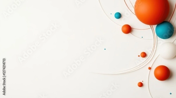 Fototapeta A captivating abstract art piece showcasing colorful spheres and elegant curved lines, representing the harmony of shapes and colors in a minimalist design.