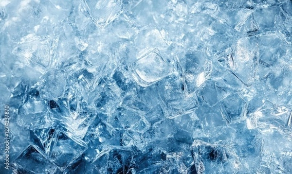 Fototapeta A close up of ice cubes in a blue background