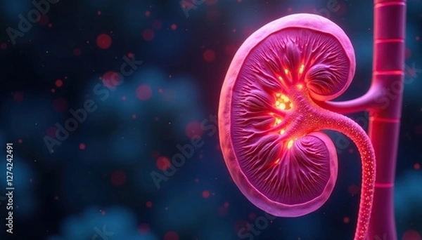 Obraz Kidney tissue with calcified and sclerotic changes, interstitial fibrosis, kidney damage, renal dysfunction