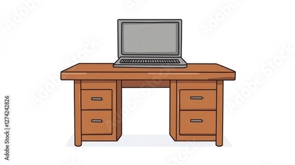 Obraz Simple wooden desk with laptop