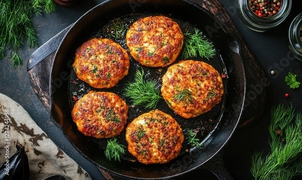 Fototapeta A pan of meat patties with parsley on top