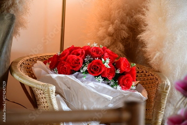 Fototapeta red rose and wedding rings