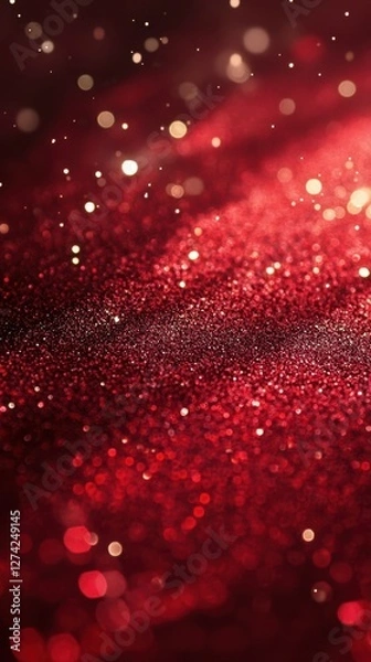 Fototapeta Sparkling red glitter fills the frame creating a festive and vibrant atmosphere during a special celebration