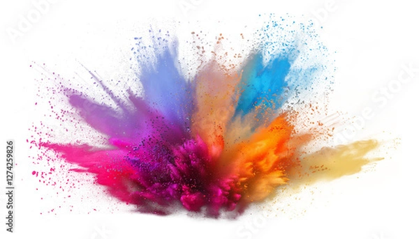 Fototapeta Rainbow dust powder explosion transparent PNG, isolated background. Dynamic blast eruption, vibrant colorful effect, lgbt, party, celebration, festival, color run element