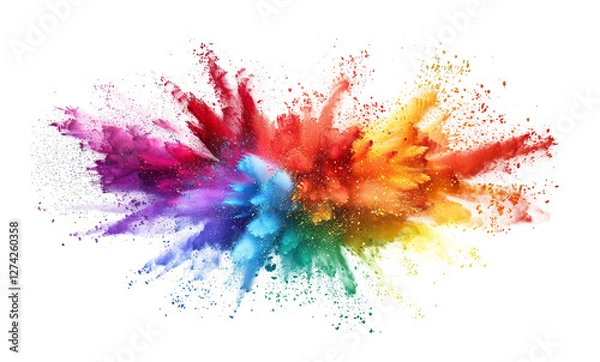 Fototapeta Rainbow dust powder explosion transparent PNG, isolated background. Dynamic blast eruption, vibrant colorful effect, lgbt, party, celebration, festival, color run element