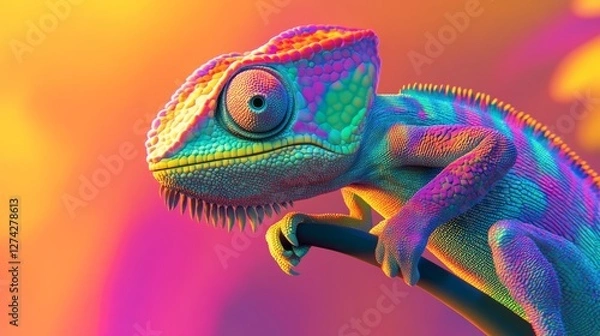 Fototapeta Al generated illustration of a colorful chameleon