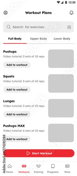 Fototapeta Mental Health, Fitness, Steps, Workout, Diet, Wellness, Nutrition & Exercise App UI Kit Template