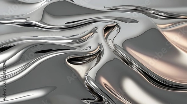 Fototapeta liquid metal surface with reflective waves and smooth transitions for futuristic design backgrounds