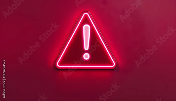 Obraz Red Warning Icon with Neon Glow