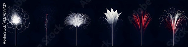 Fototapeta set of fireworks, a simple vector illustration for a website with a dark blue background