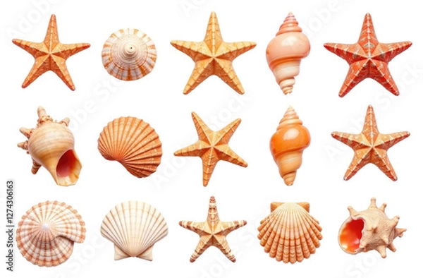 Fototapeta Collection of shells of various shapes cut out from the background.