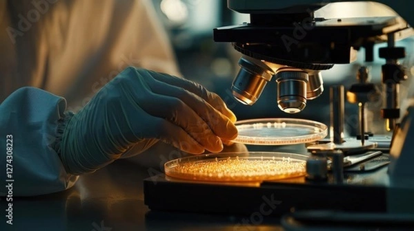 Obraz Biology laboratory experiment science lab research activity controlled environment close-up view microscopy techniques