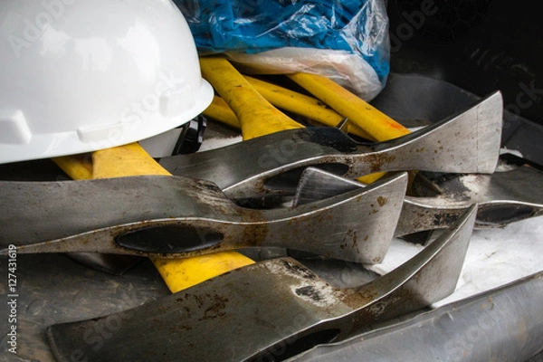 Fototapeta Construction Trail Crew with Pulaski 