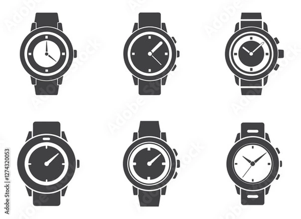 Fototapeta Wristwatch icon set. Hand watch flat icon vector, classic hand wristwatch icon. vector illustration