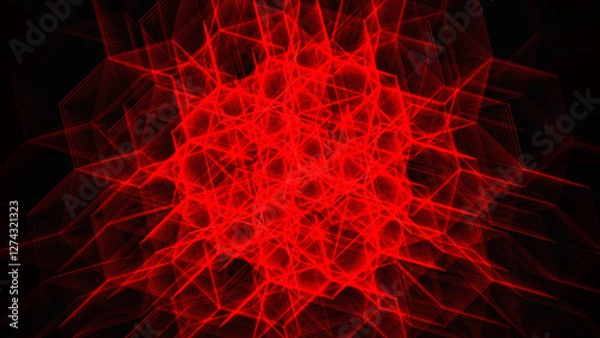 Fototapeta Red hexagonal background formed from lines. Generative AI.