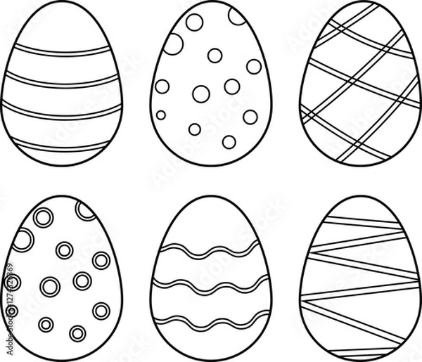 Fototapeta Outline set of decorated easter eggs. Vector illustration with transparent background.	