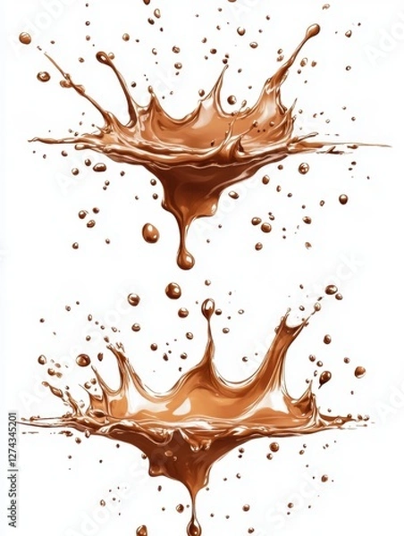 Fototapeta Dynamic chocolate splash on white backdrop showcasing liquid motion and rich texture in artistic style