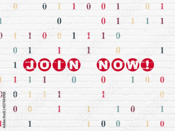 Fototapeta Social network concept: Join now! on wall background