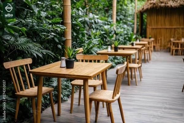 Fototapeta Experience eco-friendly dining at a bamboo resort in the jungle embracing sustainable practices for eco-tourism