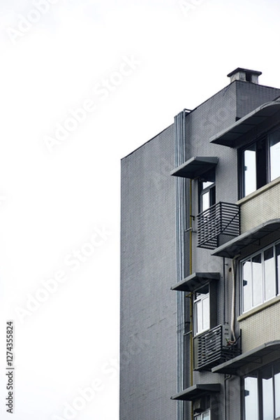 Fototapeta Modern architectural design urban cityscape building structure contemporary environment aerial view minimalist aesthetic