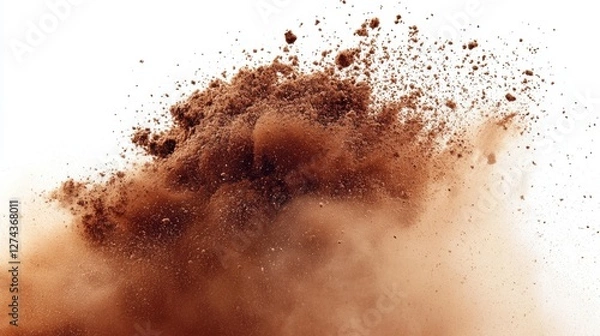 Obraz Brown dust explosion creating a dramatic effect against a white background, ideal for artistic visuals