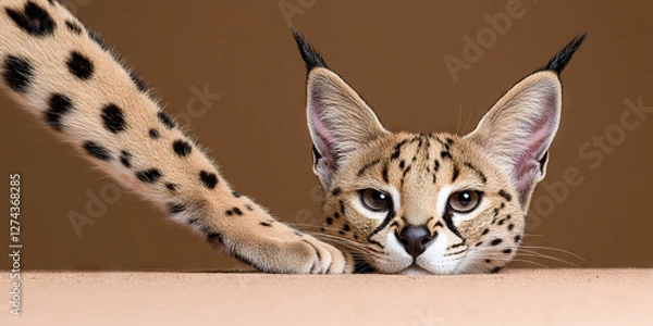 Fototapeta Serval Cat Head and Paw Close-up