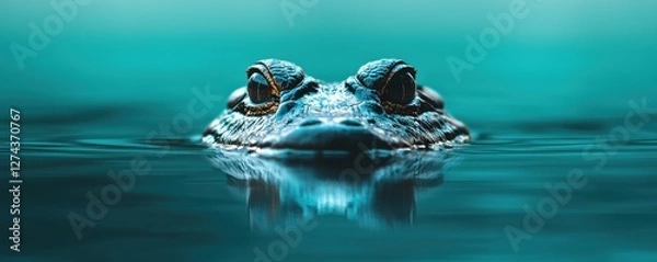Fototapeta Tranquil crocodile floating in still water wildlife safari nature photography serene environment close-up perspective