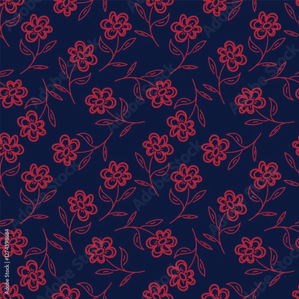 Fototapeta Trendy exotic hand drawn flowers seamless pattern. Floral background for textile, wallpaper, banner, covers, surface, printing and home decor. Flower vector illustration