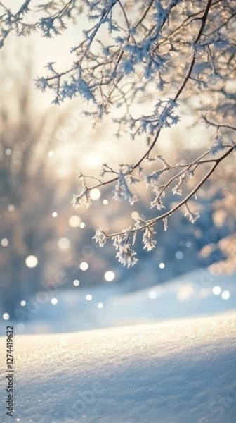 Obraz Abstract Winter Design with Snowy  Blurred Background.