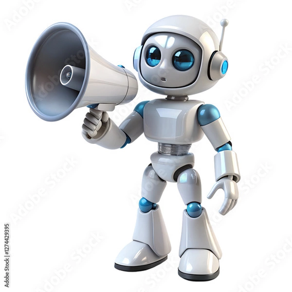 Obraz  3D Robot with Megaphone isolated on Transparent Background