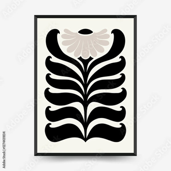 Obraz Abstract dark floral posters template. Modern trendy Matisse minimal style. Black and white colors. Hand drawn design for wallpaper, wall decor, print, postcard, cover, template, banner.