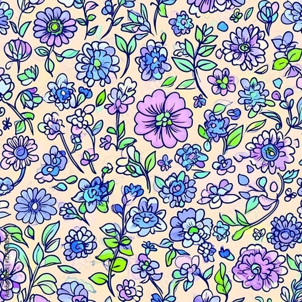Obraz decorative floral pattern with blue purple hues image