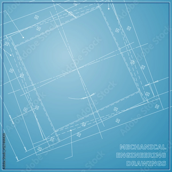 Fototapeta Mechanical engineering drawings. Engineering Vector blue and white background