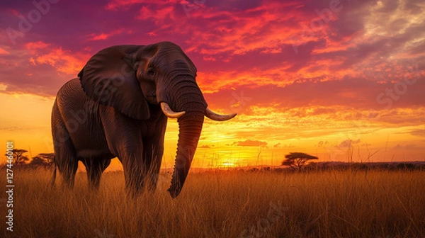 Obraz elephant in the sunset
