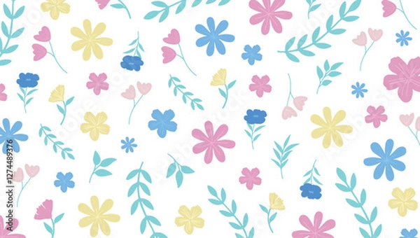 Fototapeta A pattern with simple cute small flowers, a seamless textured background of flowers. A spring, summer romantic flower garden with a floral pattern for your design. Floral pattern