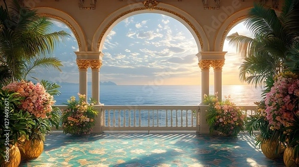 Obraz Elegant archway overlooking beautiful blue sea high resolution hd wallpaper