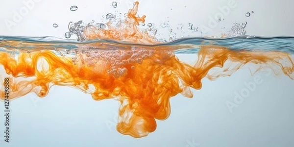 Fototapeta The vibrant splash of orange ink as it disperses in the water, creating a mesmerizing underwater abstract