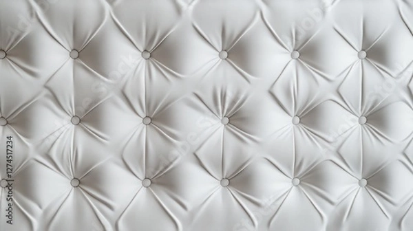 Fototapeta Elegant texture of sophisticated white fabric with tufted design and shiny buttons, perfect for luxury decor and upholstery applications