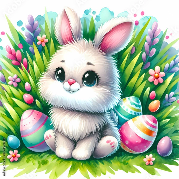 Fototapeta easter bunny with easter eggs