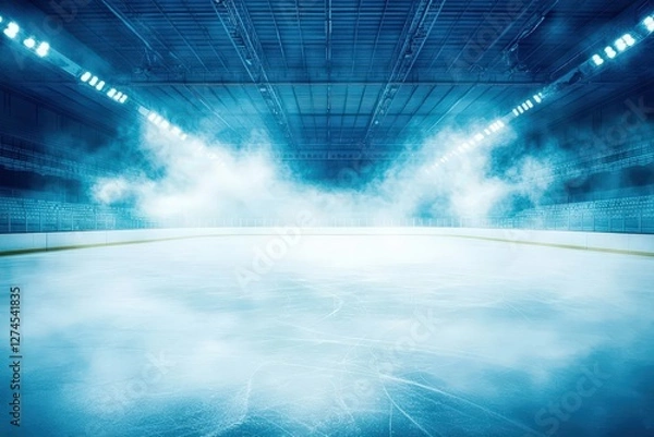Fototapeta Indoor ice rink featuring an enchanting display of fog and steam.