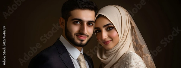 Obraz A photo of an Arab couple on their wedding day
