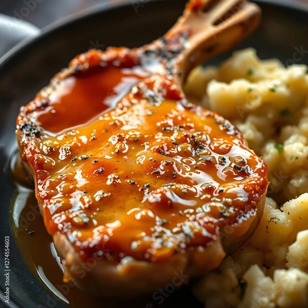 Obraz Honey Garlic Pork Chops - Crispy with Mashed Potatoes