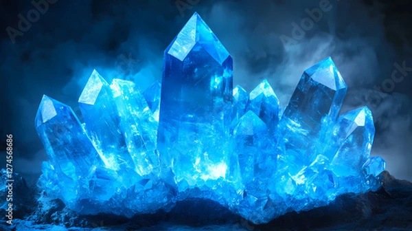 Fototapeta Glowing blue crystal texture with prismatic light rays - abstract background of shining gemstones and minerals. Luminous Metaphysical Energy. Illustration