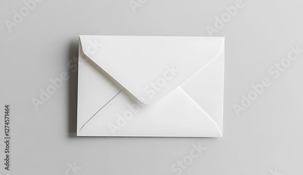 Fototapeta A white blank card, folded in half on the table with empty space for text or design, on a light gray background. Mockup template for your artwork and print presentation.
