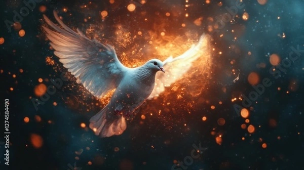 Fototapeta Fiery Dove: A Symbol of Hope and Transformation