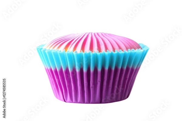 Fototapeta Vibrant cupcake wrapped in colorful liners, showcasing a delightful treat from a bakery isolated on transparent background